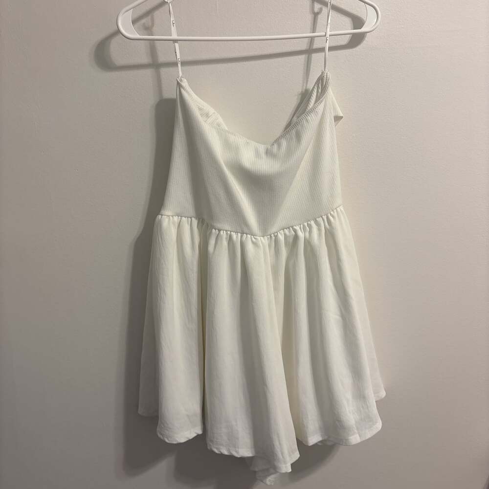 Lulu's Wait on Me White Ribbed Knit Strapless Romper Bridal Fourth of July - Picture 5 of 5